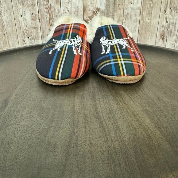 J. Crew Women Tartan Plaid Dalmatian Slippers Faux Shearling Loafer Slipper Sz 6 - Picture 4 of 14